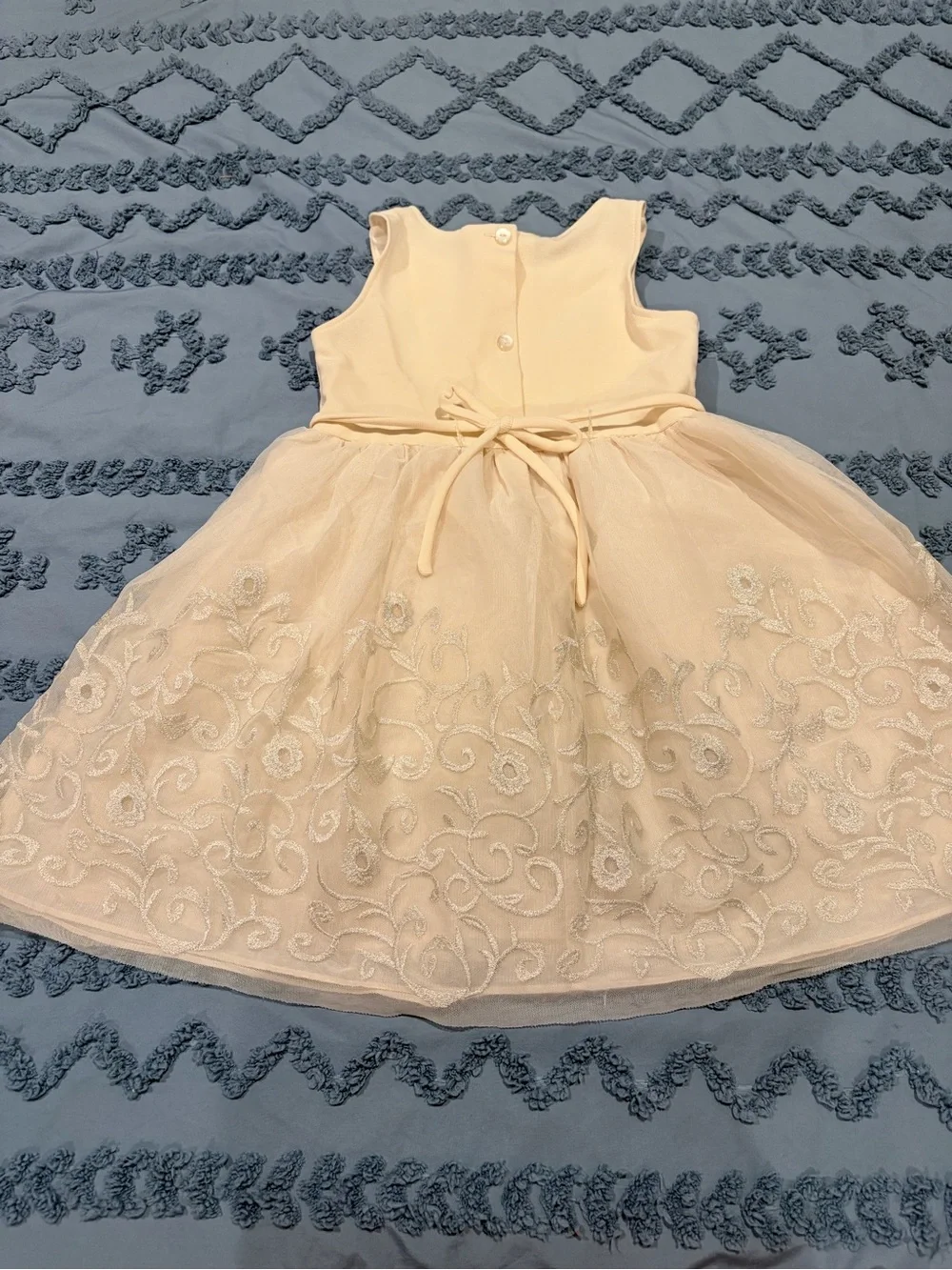 Youngland Cream Embroidered Tulle Party Dress